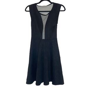 Malloy Black Plunging Illusion Mesh Floral A Line Mini Sleeveless Dress Size S